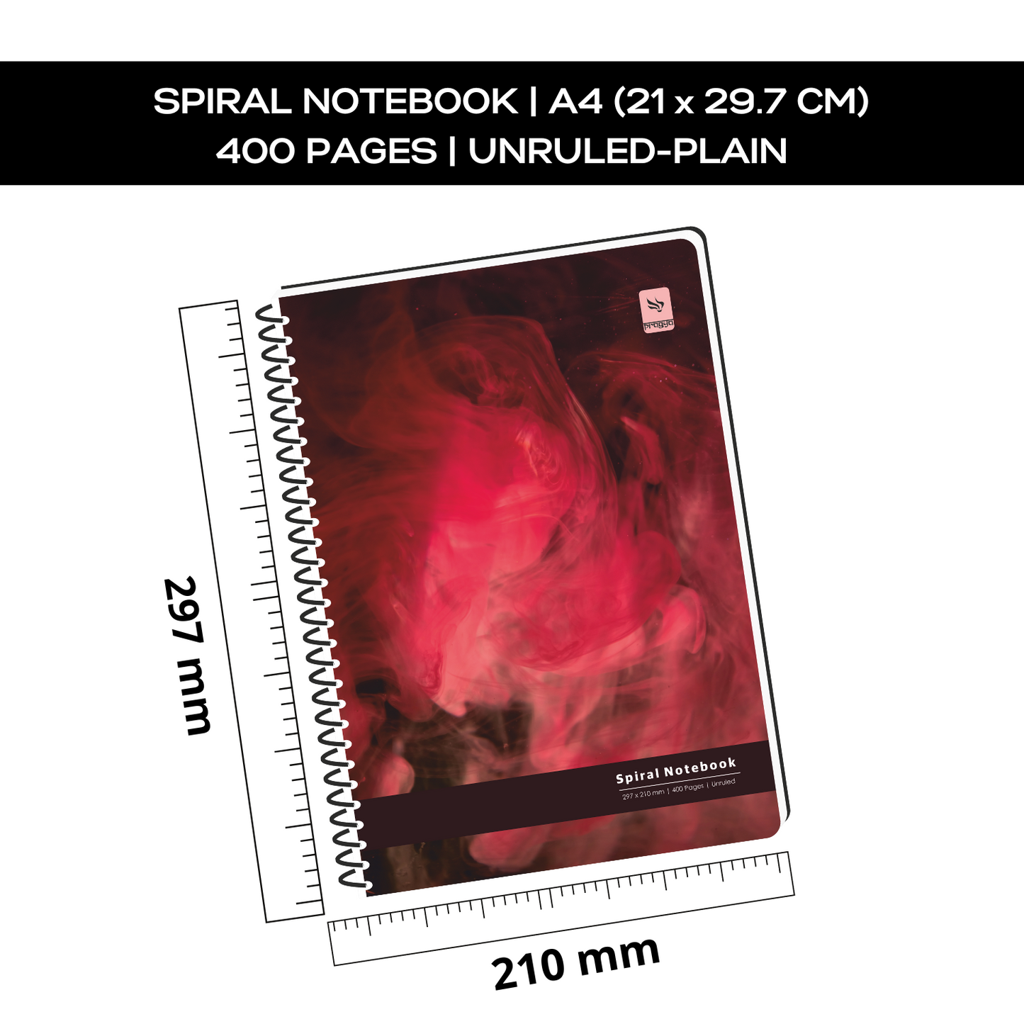 Pragya A4 Notebook (400 Pages, Ruled/Plain) Spiral - Premium Textured Cover  |  Pack of 2