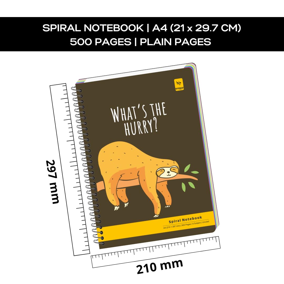 PRAGYA Spiral Multi Subject Notebook | Colour Coded Plain/Single Ruled Pages Notebook Spiral | A4 (21x29.7 CM) | 600 GSM Cover