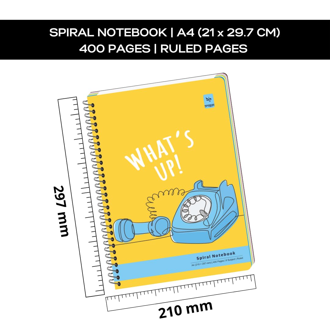 PRAGYA Spiral Multi Subject Notebook | Colour Coded Plain/Single Ruled Pages Notebook Spiral | A4 (21x29.7 CM) | 600 GSM Cover