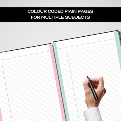 PRAGYA Spiral Multi Subject Notebook | Colour Coded Plain/Single Ruled Pages Notebook Spiral | A4 (21x29.7 CM) | 600 GSM Cover