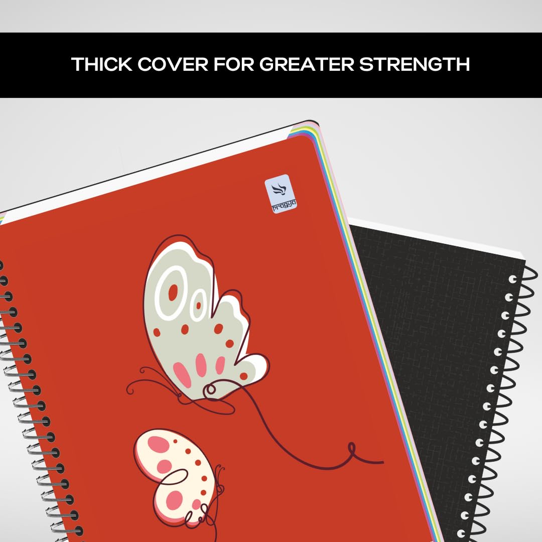 PRAGYA Spiral Multi Subject Notebook | Colour Coded Plain/Single Ruled Pages Notebook Spiral | A4 (21x29.7 CM) | 600 GSM Cover