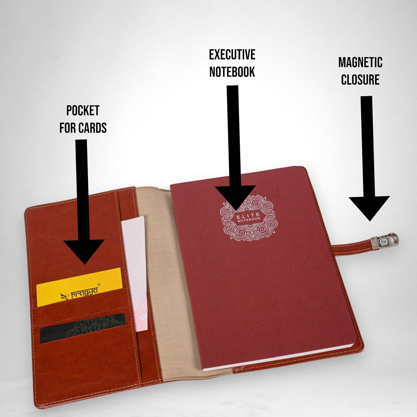 PRAGYA Elite Collection | A5 Notebook & Document Organizer with Magnetic Closure, Card Slots & Note Pockets